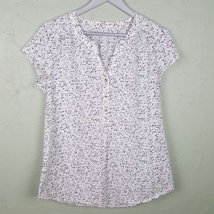 White Blouse Polka Dot Speckled Cap Sleeve